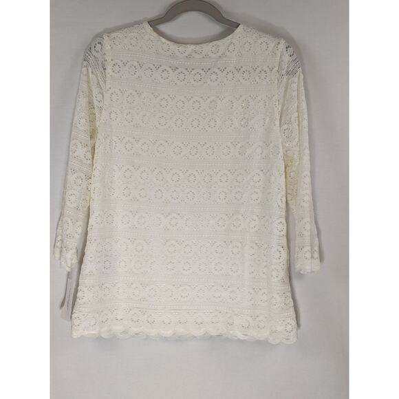 Charter Club Petite Lace Blouse 3/4 Sleeve Top Cream Ivory PL Workwear Formal - Picture 3 of 8
